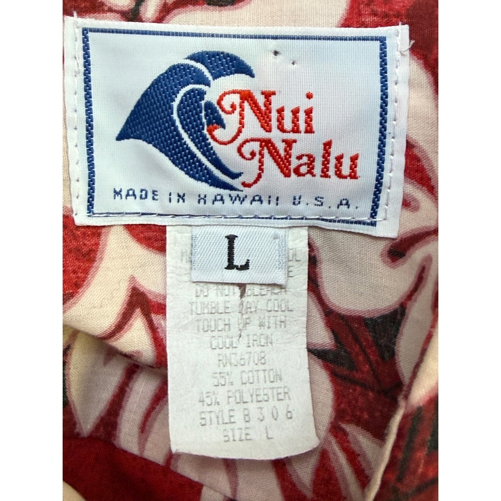 Nui Nalu Hawaiian Shirt Mens L Red‎ Hibiscus Floral Pullover Short Sleeve Aloha - Picture 4 of 5